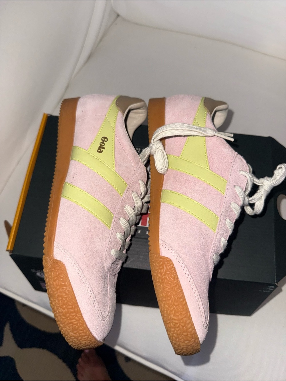 Gola Suede Pink Sneakers with Lime Accents